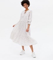 New Look White Ditsy Floral Seersucker Collared Midi Smock Dress